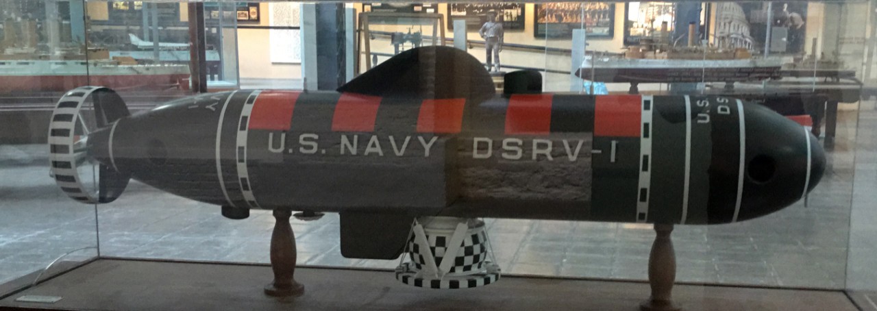 Mystic (DSRV1-1), model, National Museum of the U.S. Navy, Bldg. 76, Bay 16, Left Side. 