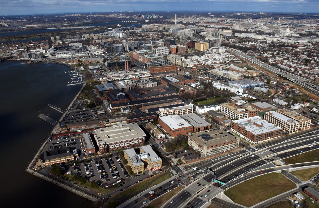 170302-N-AG722-057:   Washington Navy Yard, March 2017.   An aerial view of Naval Support Activity (NSA) Washington on the historic Washington Navy Yard (WNY). The naval base is the “Quarterdeck of the Navy” and serves as the Headquarters for Naval District Washington, where it houses numerous support activities for the fleet and aviation communities.  Official U.S. Navy photo by Mass Communication Specialist 1st Class John Belanger, March 2, 2017.   