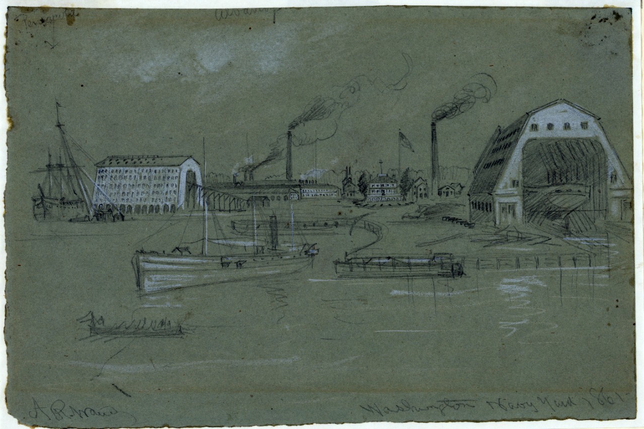 LC-DIG-ppmsca-21400:   Washington Navy Yard, 1861.  Drawing by Alfred R. Waud.   Note the similarity to NH 91937.    Courtesy of the Library of Congress.   