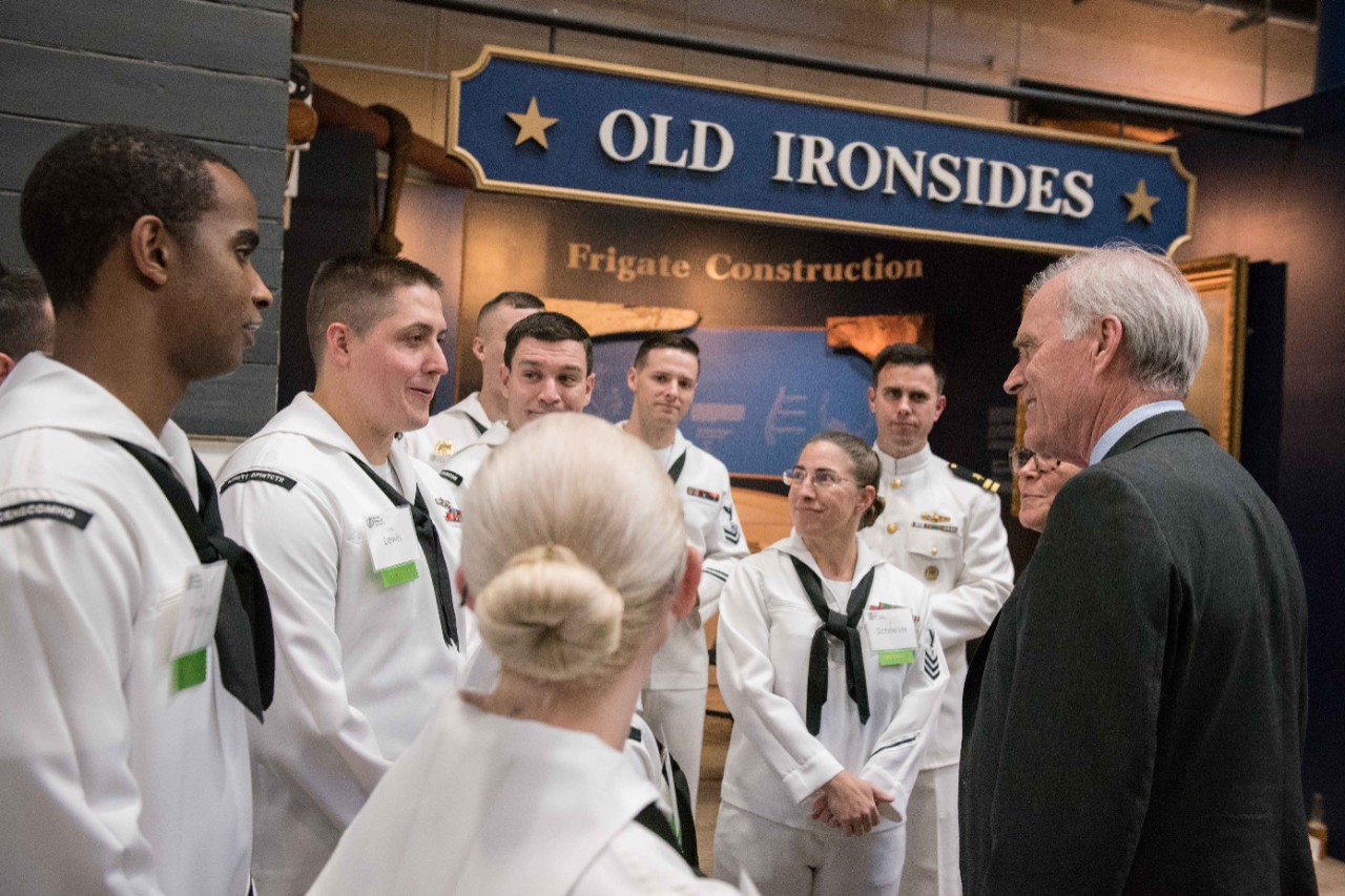 170913-N-LV331-004:   National Museum of the U.S. Navy, Washington Navy Yard, September 13, 2017.  Secretary of the Navy (SECNAV) Richard V. Spencer speaks with Sailors during a welcome aboard reception hosted by the Naval Historical Foundation. The foundation welcomed Spencer as the 76th SECNAV at the National Museum of the United States Navy located in the Washington Navy Yard.  Official U.S. Navy Photograph by Mass Communication Specialist 1st Class Armando Gonzales.   