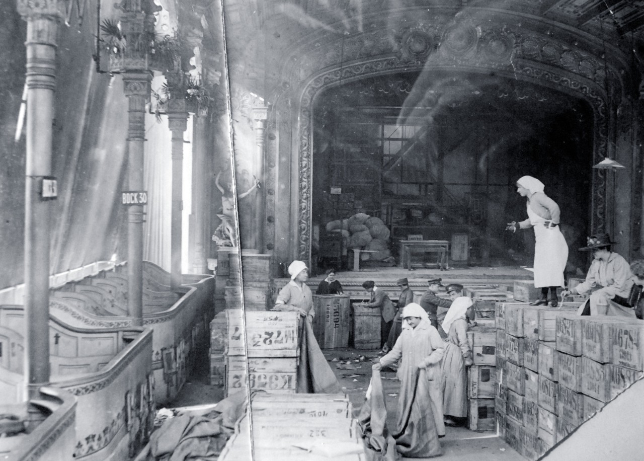 <p>165-WGZ-2L-8: Packing Room and workers pictured at the American Fund for French Wounded, Paris Depot, located at Alcazar d’Ete, Champs-Elysees, 1918. U.S. War Department photograph, now in the collections of the National Archives. (2014/8/27).</p>
