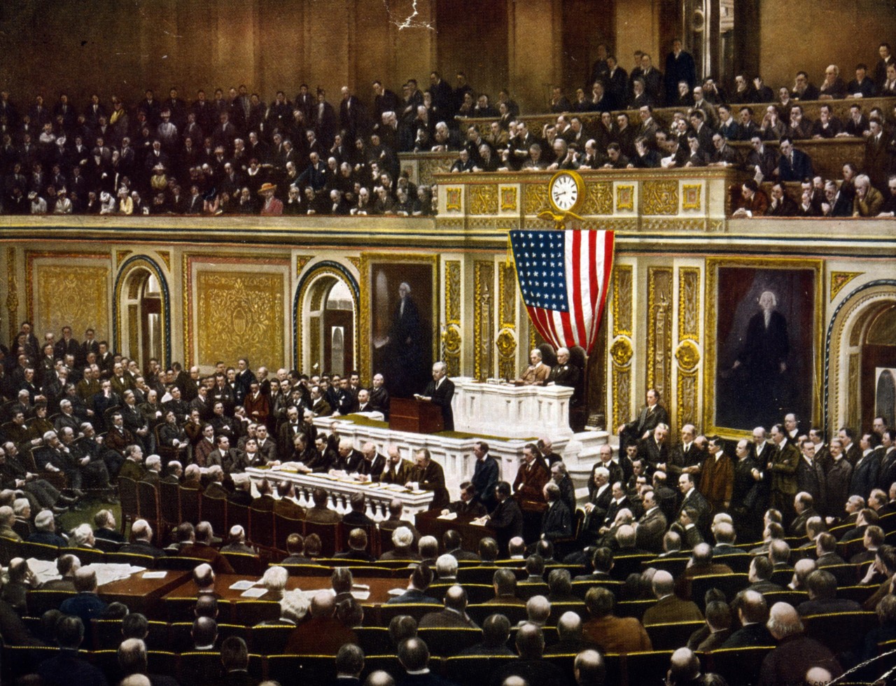 <p>LC-USZC4-10297:&nbsp; President Woodrow Wilson asking Congress to declare war on Germany, April 2, 1917.&nbsp;</p>