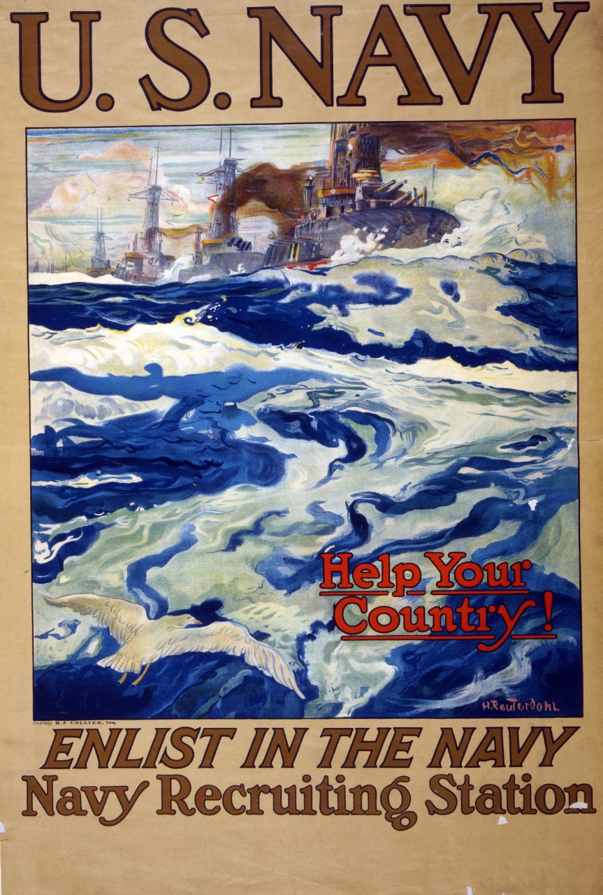<p>LC-USZC4-10781: WWI Recruiting Poster. “U.S. Navy – Help Your Country! Enlist in the Navy.”&nbsp;</p>
