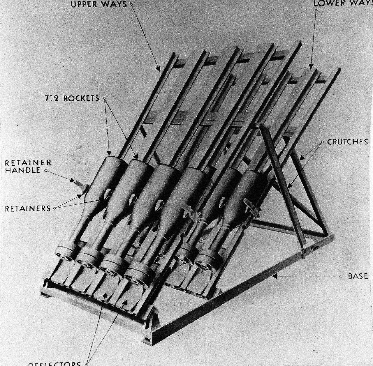 <p>80-G-701379: Battle of the Atlantic: Weapons: Mousetrap. Mousetrap bomb projectors used in anti-submarine warfare. Photograph released October 25, 1945.&nbsp;</p>
