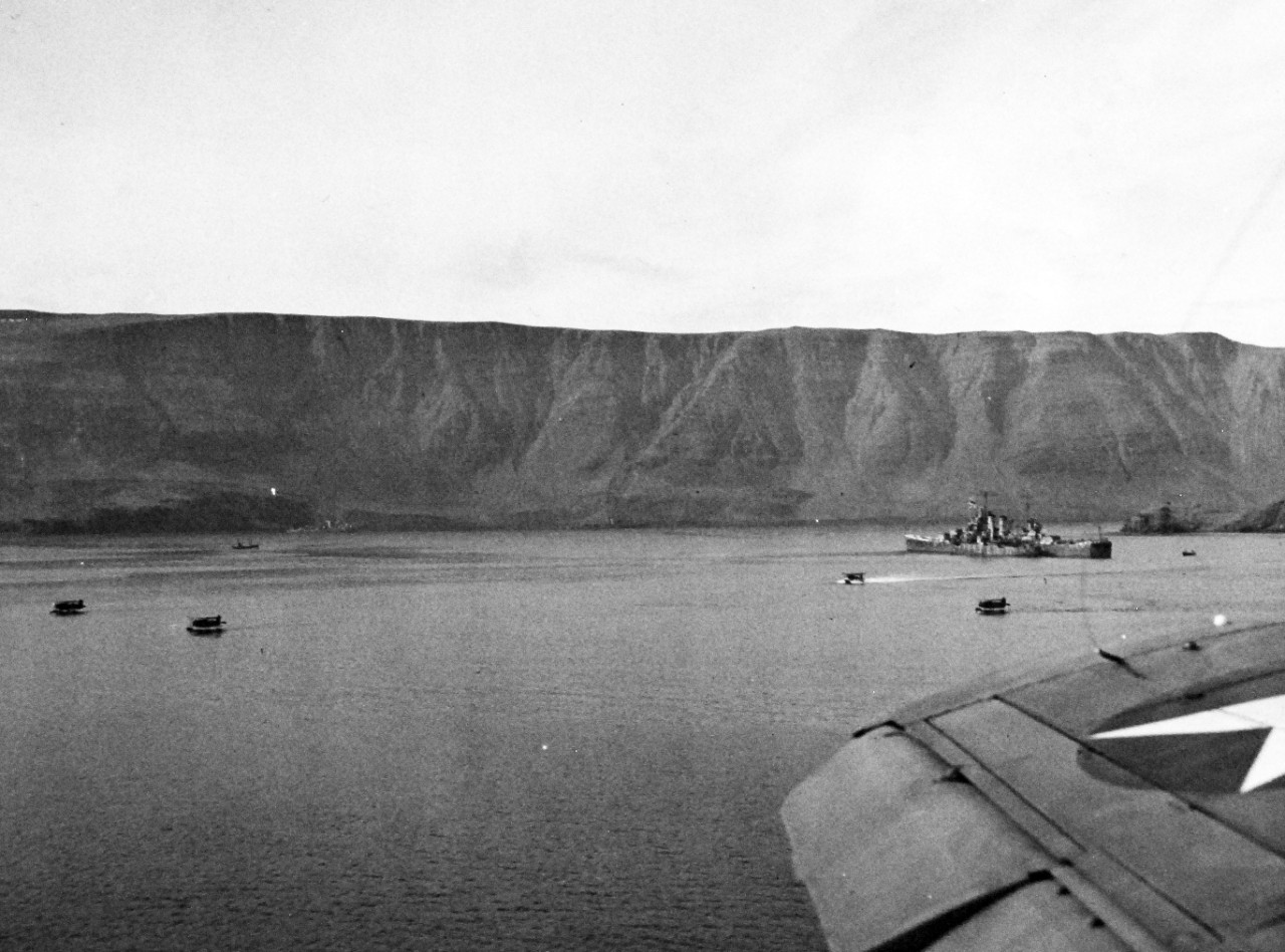 <p>80-G-24829: PQ-17 Arctic Convoy, June-July 1942. The covering forces of the PQ-17 Convoy (British and American ships) at anchor in the harbor at Hvalfjord, Iceland.</p>
