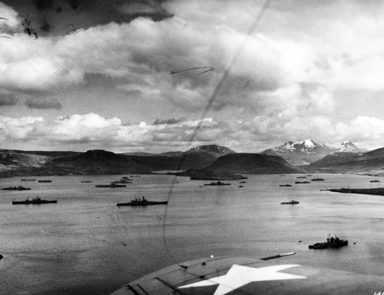 <p>80-G-24830: PQ-17 Arctic Convoy, June-July 1942. The covering forces of the PQ-17 Convoy (British and American ships) at anchor in the harbor at Hvalfjord, Iceland.&nbsp;</p>
