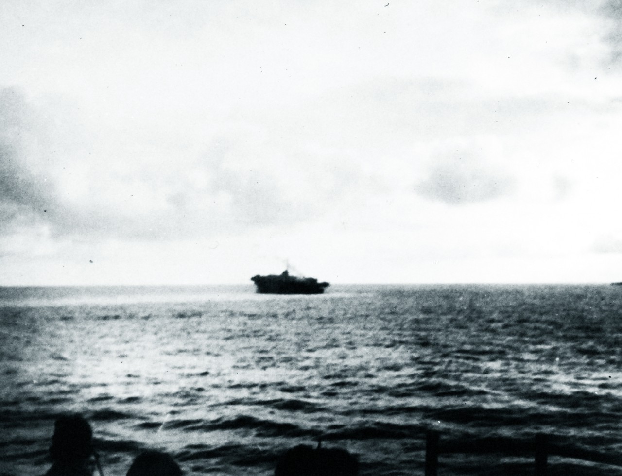 <p>80-G-49302: Loss of USS Block Island (CVE-21), May 29, 1944. USS Block Island (CVE-21) sinking by the stern, after being torpedoed by U-549 in the Eastern Atlantic on 29 May 1944.&nbsp;</p>
