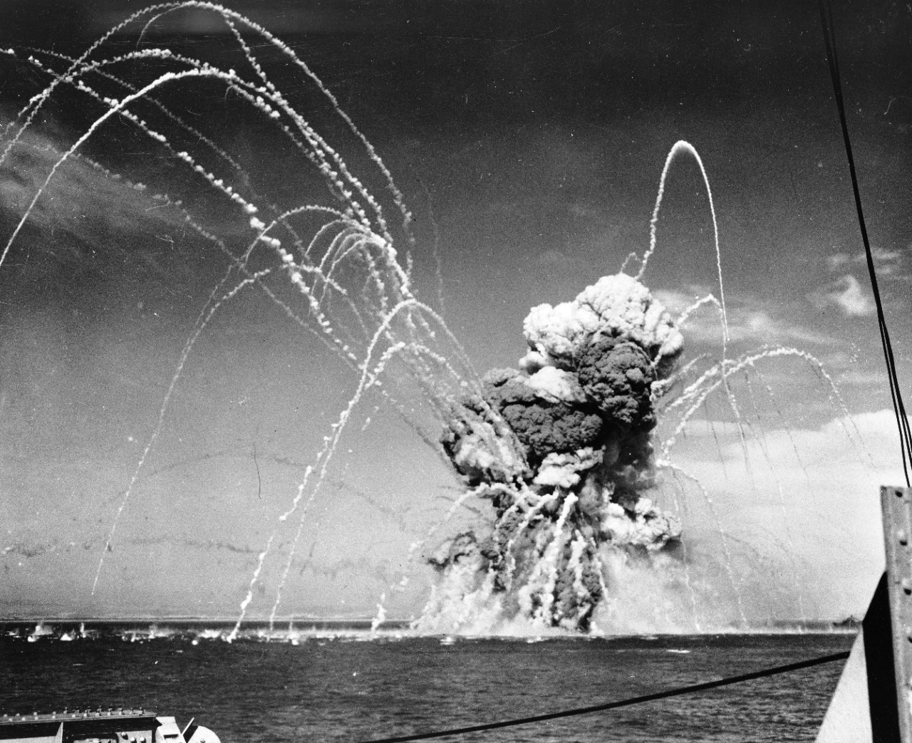 LC-USZ62-98980:  Operation Husky, July-August 1943.  U.S. Liberty ship Robert Rowan explodes after being hit by German dive bombers off Gela, Sicily, July 11, 1943.  Courtesy of the Library of Congress.   (2015/7/17). 