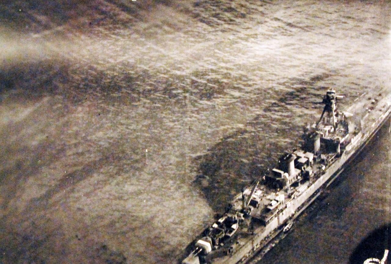 <p>80-G-37179:&nbsp; Naval Battle of Casablanca, &nbsp;November &nbsp;8-16, 1942.&nbsp; French destroyer leader (light cruiser), Primaguet, shown stranded on beach just north of Casablanca, during Allied invasion of North Africa.&nbsp; Oblique aerial taken by aircraft from USS Ranger (CV 4), 11 November 1942.&nbsp;&nbsp;</p>
