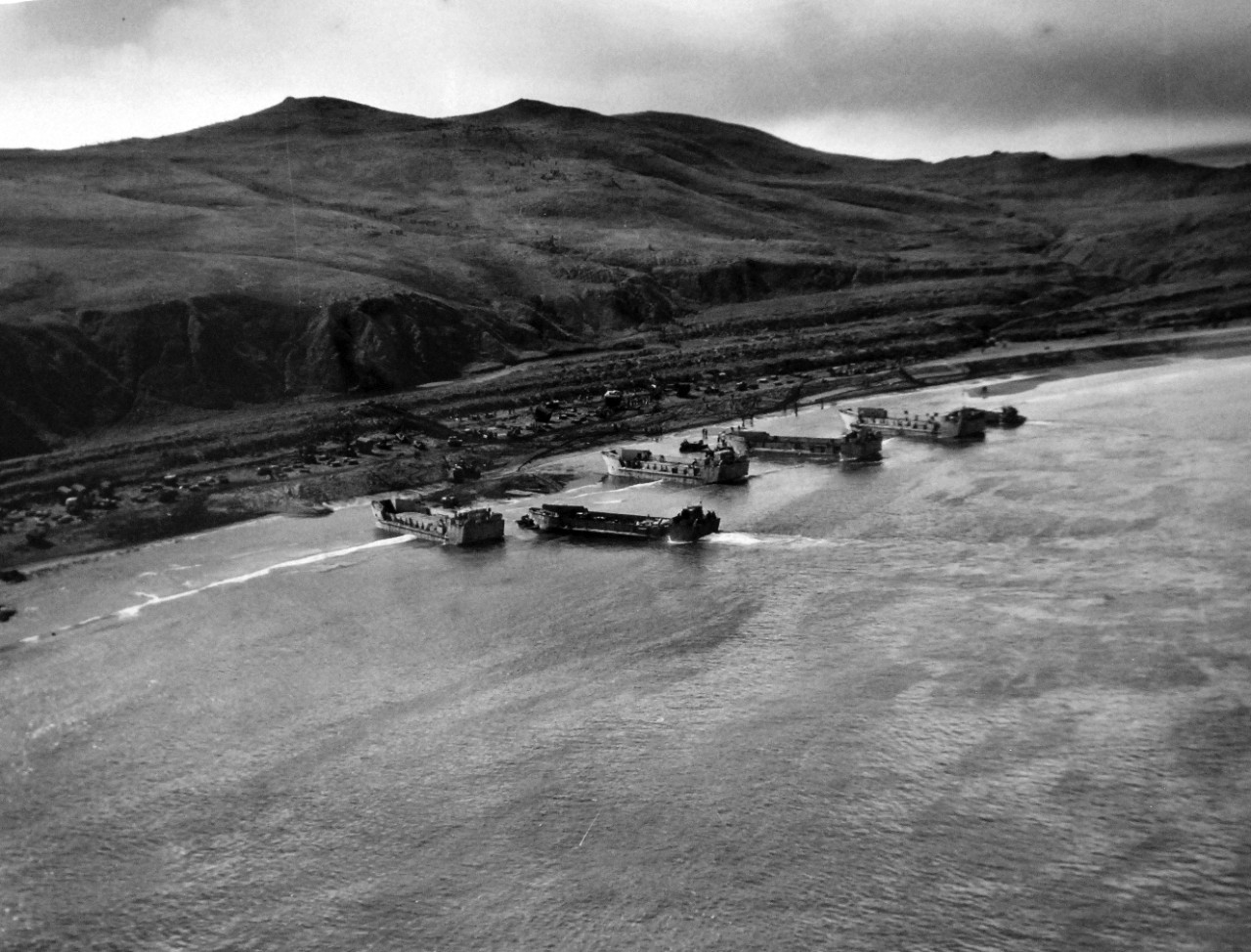 LC-Lot-803-9:  Allied Landing on Kiska Island, August 15, 1943. The barges are the familiar LCTs, LCMs, and LCVPs, land unopposed on the island.  U.S. Navy photograph, released August 23, 1943.  Photographed through Mylar sleeve.  Courtesy of the Library of Congress.   (2015/11/06).