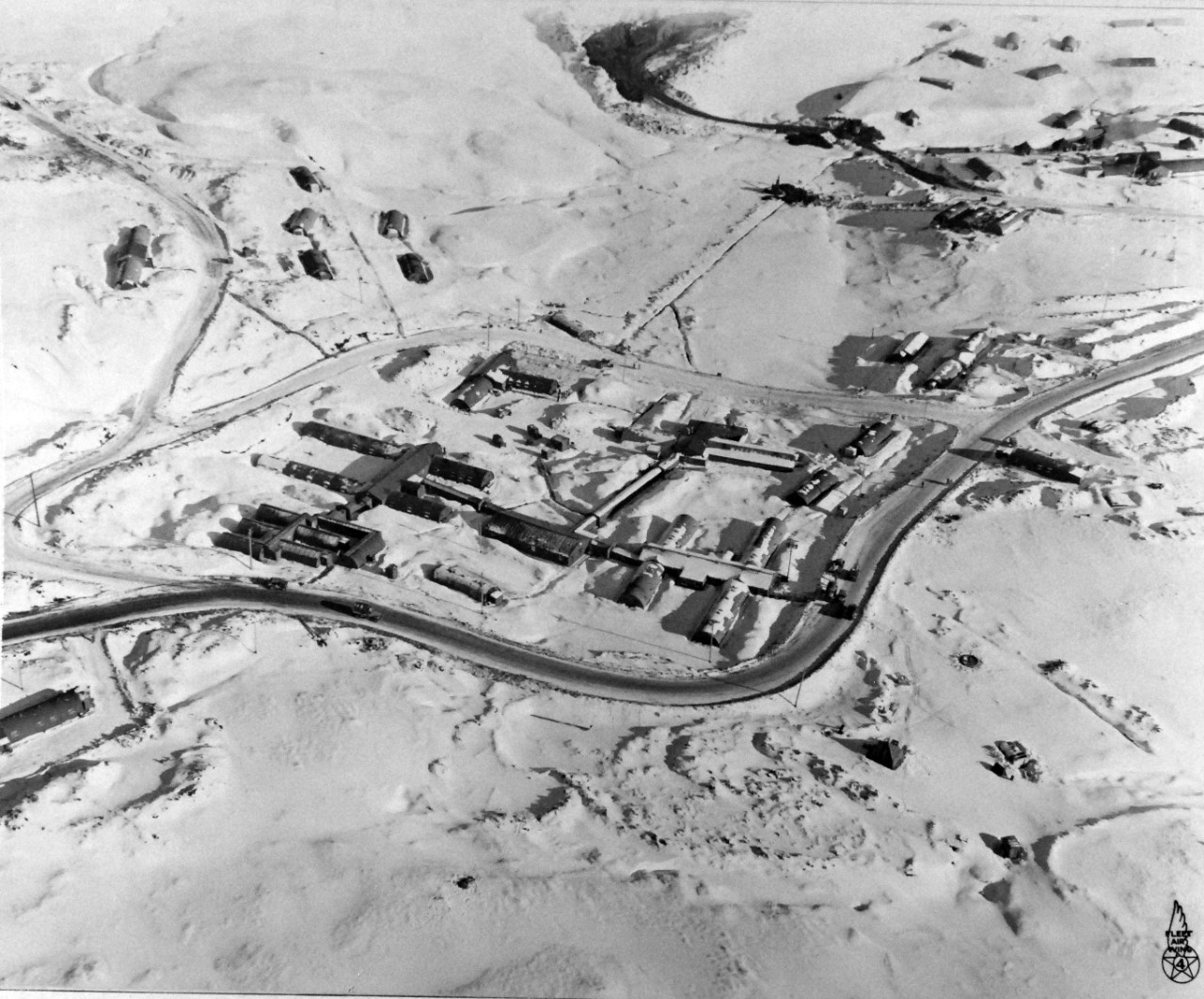 80-G-209531:  U.S. Naval Air Station hospital area at Massacre Bay, Attu Island in Alaska.  Aerial View.  Official U.S. Navy Photograph, now in the collections of the National Archives. (2017/07/11).