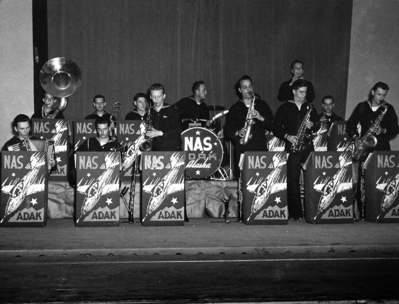 80-G-79444:  U.S. Naval Air Station, Adak, Alaska., August 1943.   Orchestra of Naval Air Station, Adak, Alaska, Aleutian Islands, August 8, 1943.  Official U.S. Navy Photograph, now in the collections of the National Archives.   (2015/8/18). 