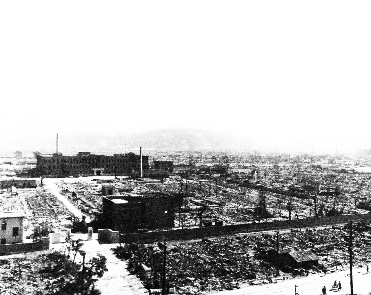 80-G-373266:  Hiroshima, Japan, 1945.     Atomic Bomb damage to Hiroshima, Japan.  Photograph released, October 14, 1945.  U.S. Navy Photograph, now in the collections of the National Archives. (2015/12/08).