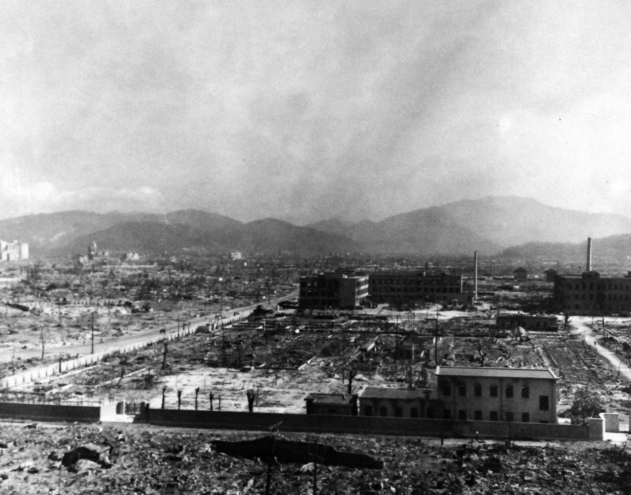80-G-373267:  Hiroshima, Japan, 1945.   Atomic Bomb damage to Hiroshima, Japan.  Photograph released, October 14, 1945.  U.S. Navy Photograph, now in the collections of the National Archives. (2015/12/08).