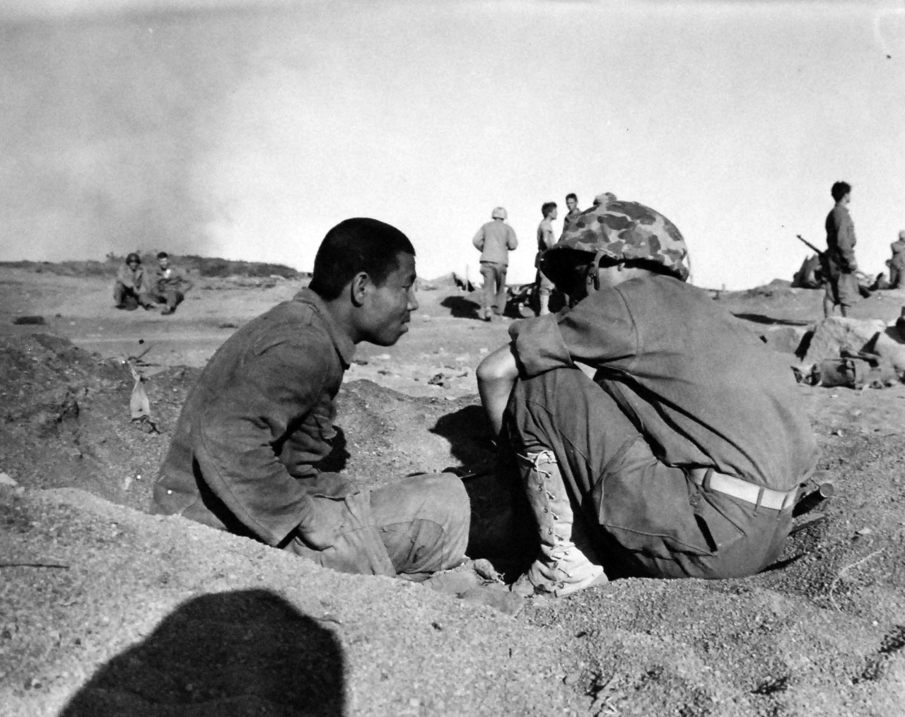 127-GW-327-112617:   Battle for Iwo Jima, February 1945.   Japanese Prisoner of War target area.  Photographed by Sergeant Scheer, 1 March 1945.  Official U.S. Marine Corps Photograph, now in the collection of the Nationnal Archives.  (2014/06/19).    