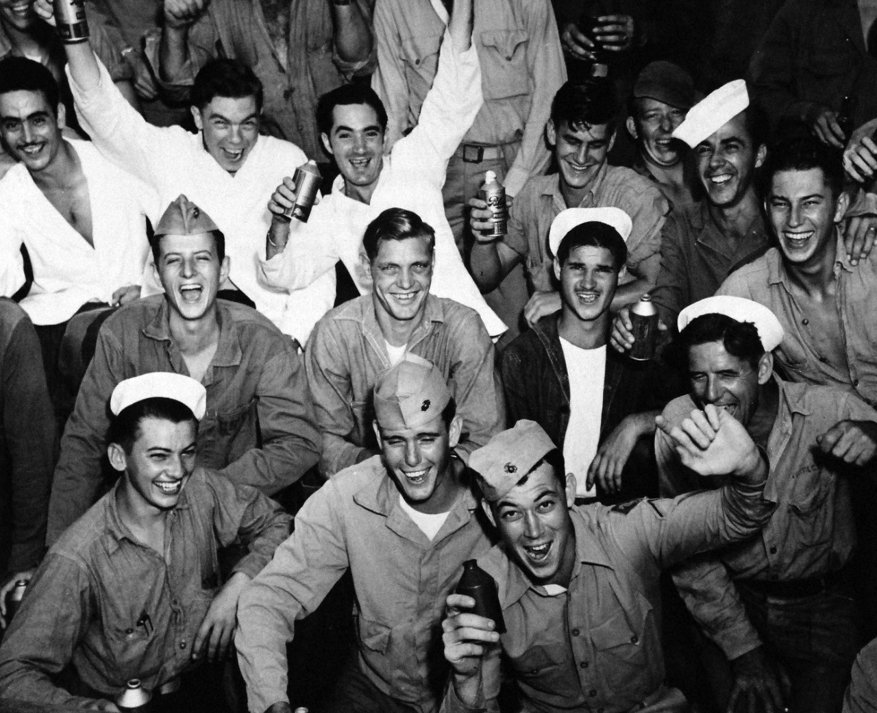 80-G-490305:  V-J Day, August 15, 1945.   Victory Celebrations (V-J Day) at CINCPAC HQ, Guam, August 15, 1945.  Official U.S. Navy photograph, now in the collections of the National Archives.   (2015/11/10).