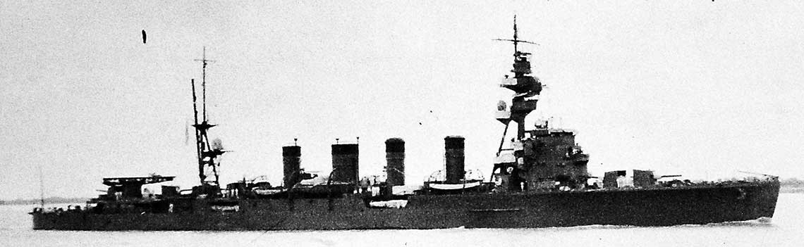Image:  Lot-2406-42:  Japanese cruiser of the Sendai class, undated.   Lead ship Sendai was sunk at the Battle of Empress Augusta Bay, November 2-3, 1943.   Halftone copy from the files of the Department of Naval Intelligence, June 1943.   Courtesy of the Library of Congress.  (2016/05/12).