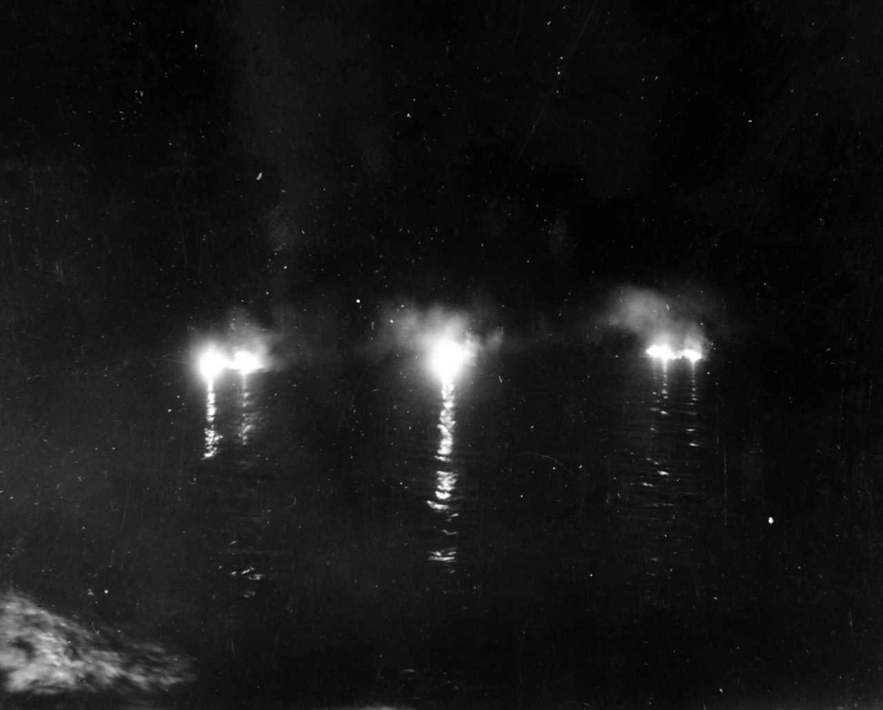 80-G-52816:  Battle of Kula Gulf, July 5-6, 1943.   Night-firing during the battle.    Official U.S. Navy Photograph, now in the collections of the National Archives.  (2018/04/04).  