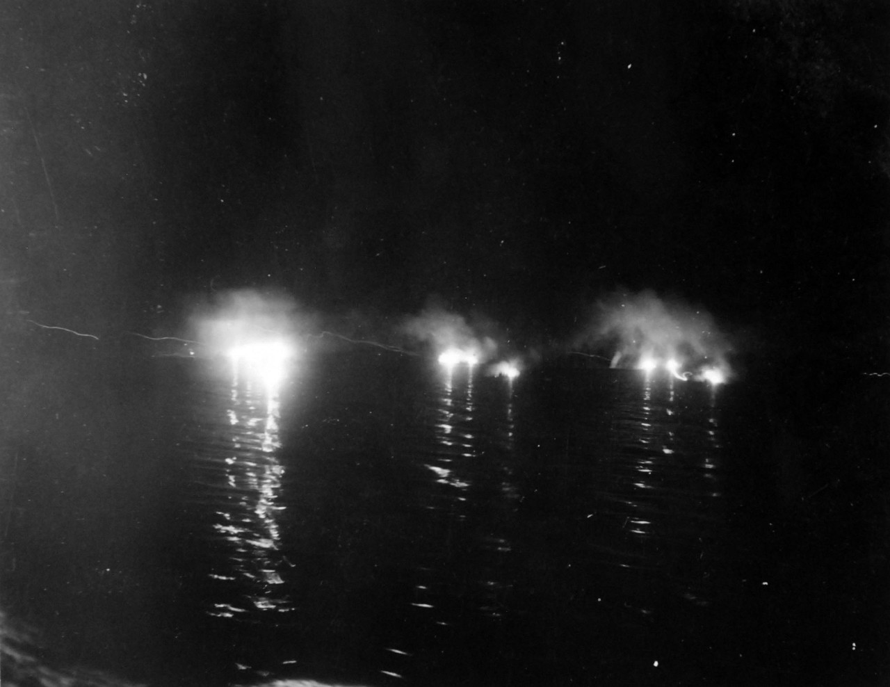 80-G-52817:  Battle of Kula Gulf, July 5-6, 1943.   Night-firing during the battle.    Official U.S. Navy Photograph, now in the collections of the National Archives.  (2018/04/04).  