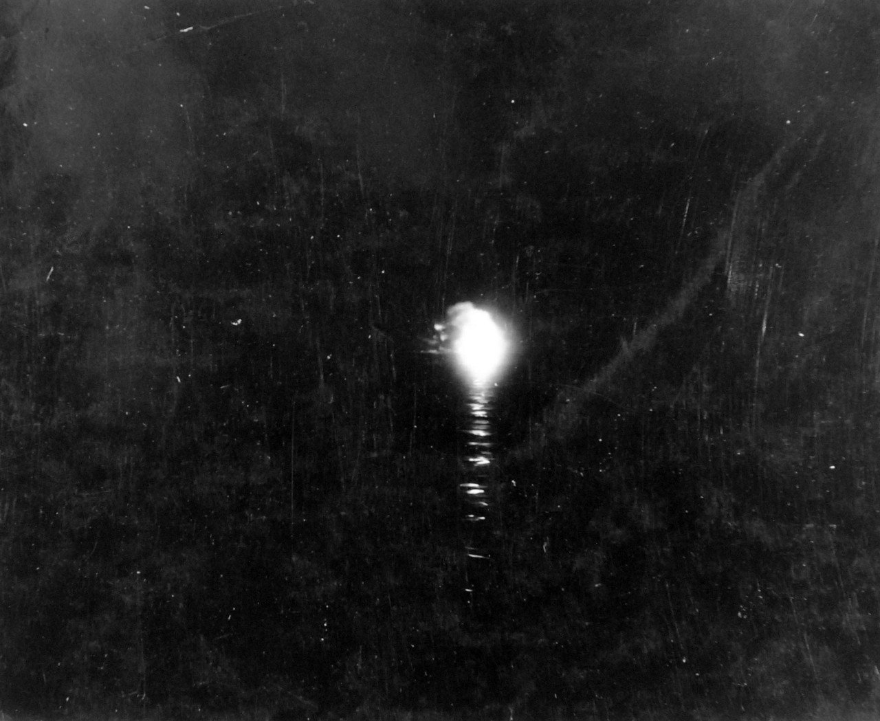 80-G-52845:  Battle of Kula Gulf, July 5-6, 1943.   Night-firing during the battle with guns in action.   Photographed from USS Nicholas (DD-449). Official U.S. Navy Photograph, now in the collections of the National Archives.  (2018/04/04).  