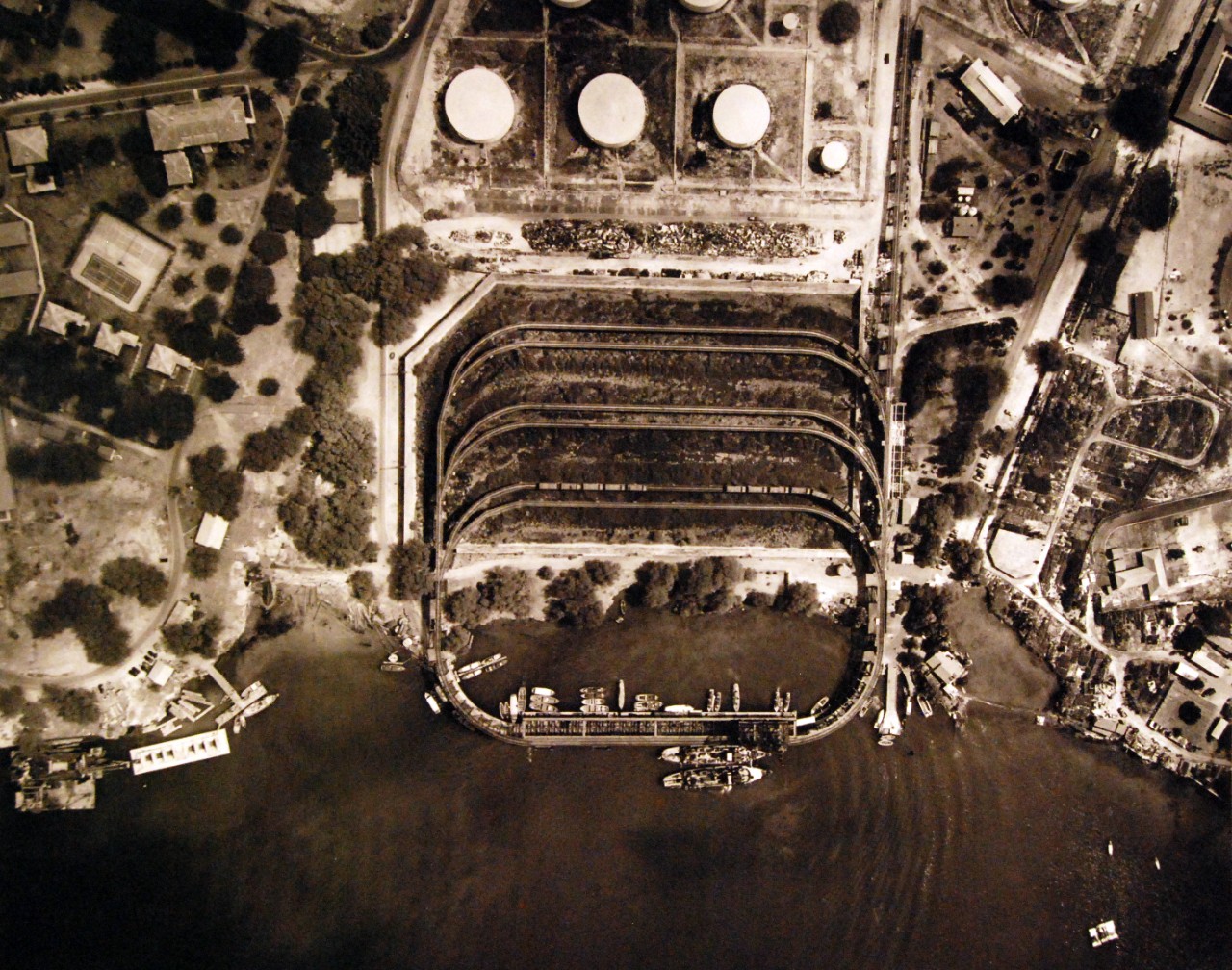 80-G-182878:   Pearl Harbor, Territory of Hawaii, October 16, 1941.   Aerial view showing the fuel depot, coal docks, and upper tank farm, Navy Yard, Pearl Harbor, taken by aircraft from Naval Air Station, Pearl Harbor. U.S. Navy photograph, now in the collections of the National Archives (9/9/2015).