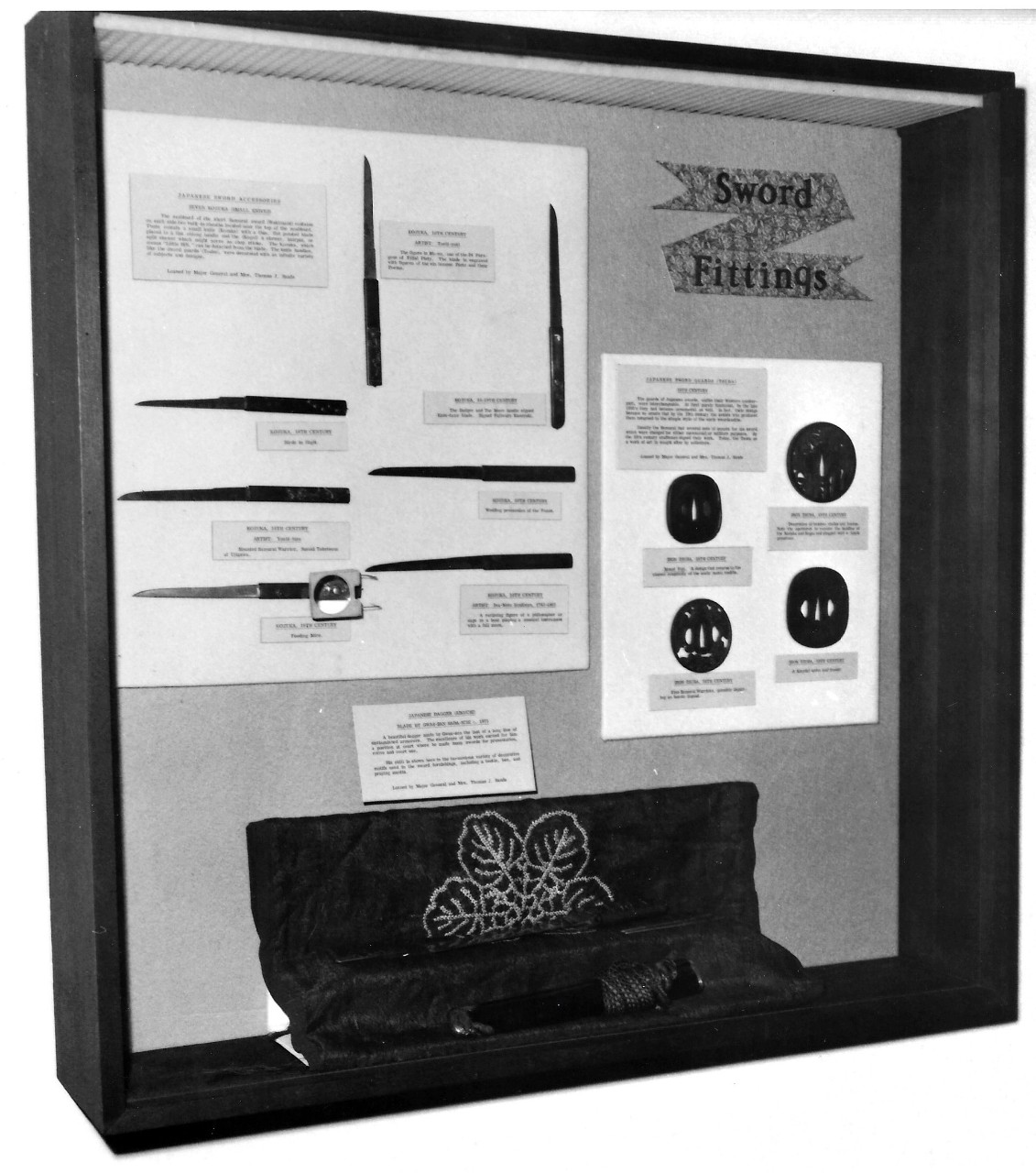 Samurai Swords Exhibit. The Navy Memorial Museum (now National Museum of the Navy). Shown: Sword and Fittings exhibit case. Exhibit was held from November 1977 to January 1978 and displayed thirty-seven swords from the collection of David E. J. P...