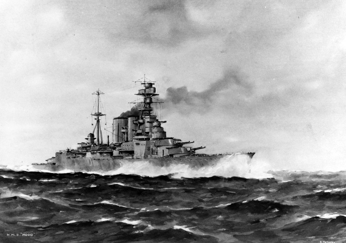 HMS Hood (British Battlecruiser, 1920-1941).  Watercolor by Edward Tufnell, RN, (Retired). 