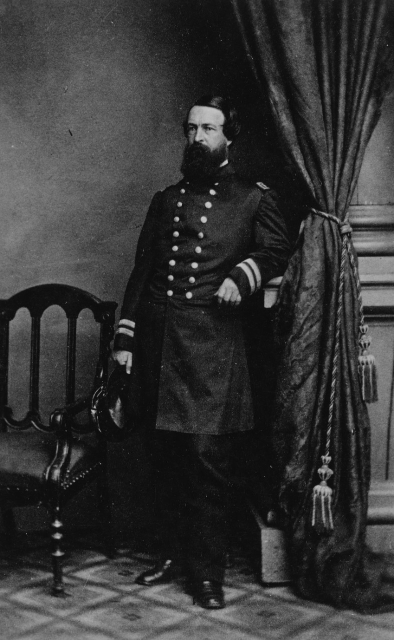 Commander David Dixon Porter, USN (1813-1891).  Photographed in 1861-62.  The original is a carte de visite print, published by E. Anthony, 501 Broadway, New York, "from a photographic negative from Brady's National Portrait Gallery".  Donation of Captain A.L. Clifton, USN(MC), 1939.  NHHC Photograph Collection, NH 61922. 