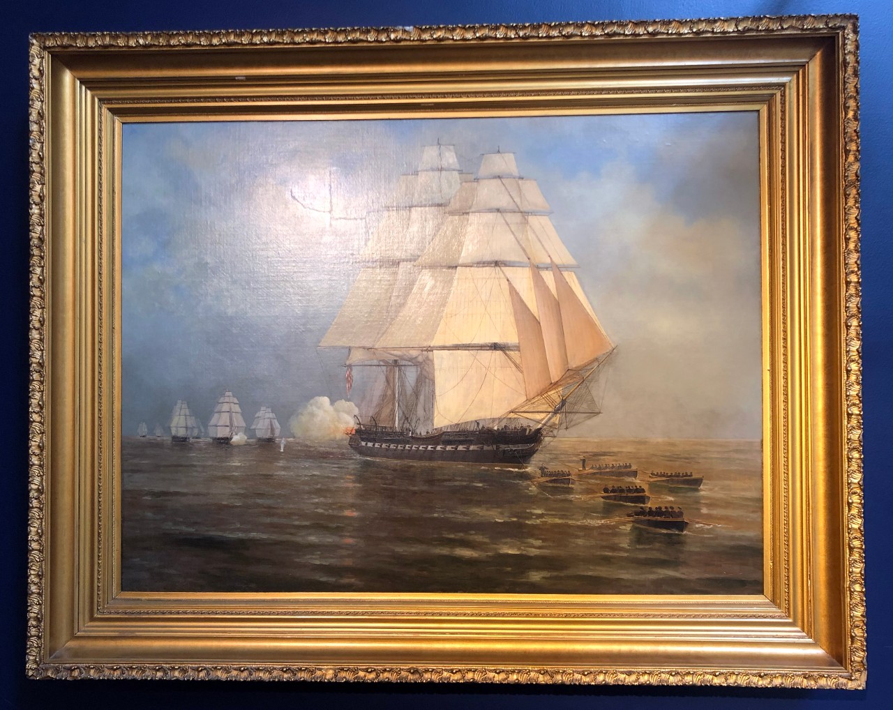 Constitution escaping British Squadron.   Artwork by Frank Muller.  Accession #: 07-217-A. 