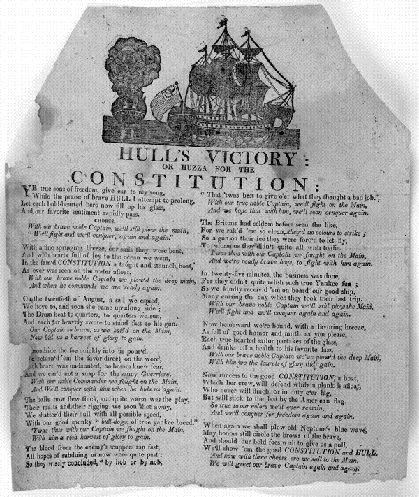 Hull’s Victory or Huzza for the Constitution Print.   Courtesy of the Library of Congress, LC USZ62 40733.