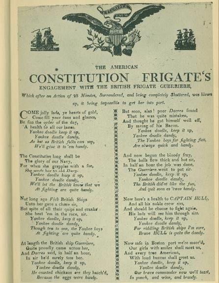 The American Constitution Frigates Engagement with the British Frigate Guerrière (song lyric).  : R. W. Neeser, American Naval Songs and Ballads, London, 1938, p.102.