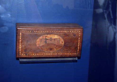 Box carved from Constitution rudder.  Accession #: 63-46-A. 