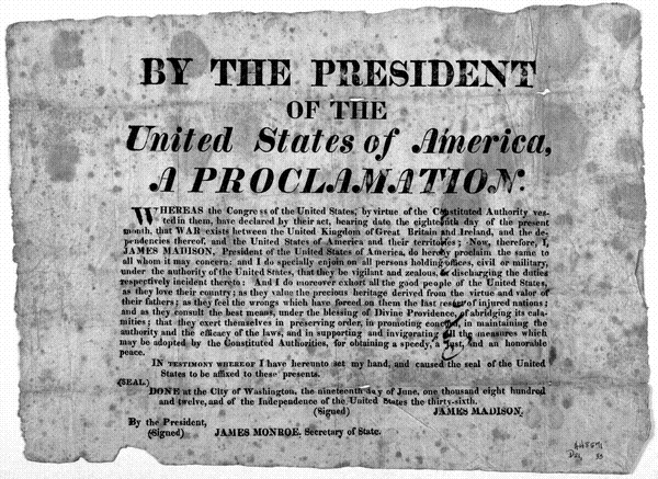 A Proclamation, Washington, 1812.   Courtesy of Library of Congress (Printed Ephemera Collection), Portfolio 228, Folder 8
