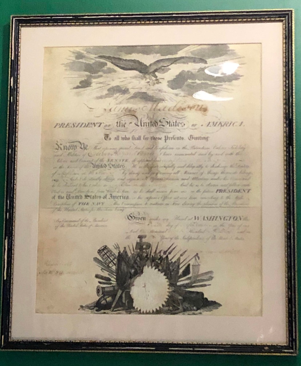Oliver Hazard Perry’s Commission to the United States Navy, signed by President James Madison.  Accession # 82-204-F.