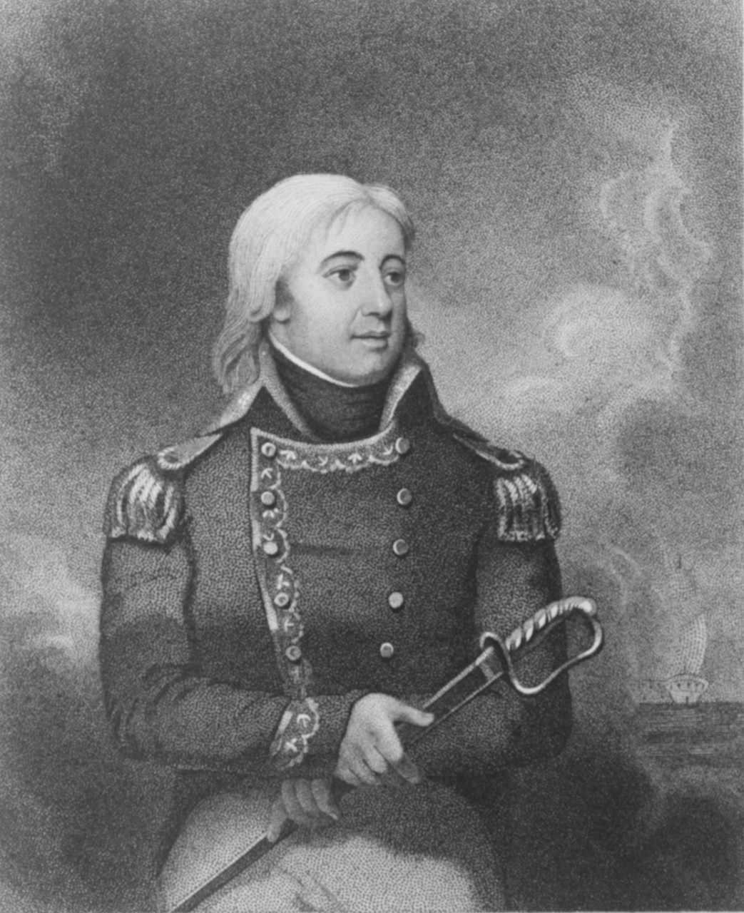 Captain Joshua Barney.  Engraving after a miniature by Isabey. Barney distinguished himself during the defense of Washington, D.C., in 1814.  NHHC Photograph Collection, NH 56818.