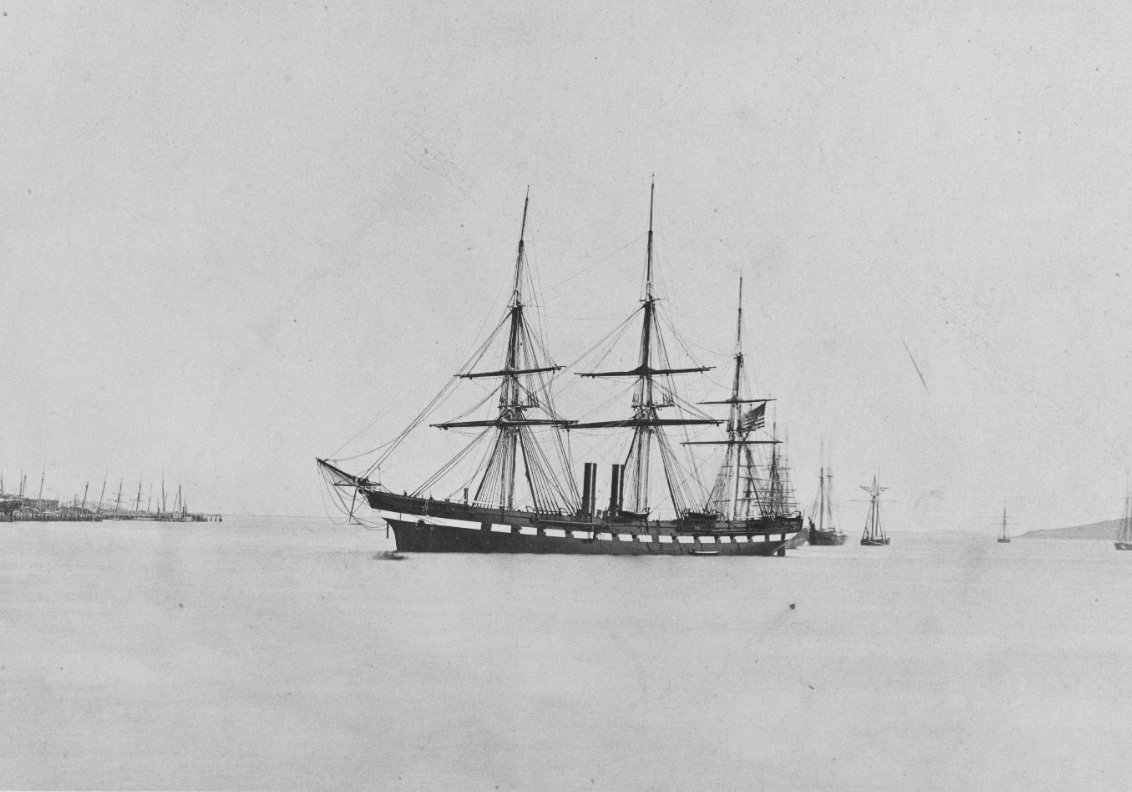 The sloop Niagara (1857-1885).  Off Boston, Massachusetts, in 1863, showing modifications made in 1862-63.   NHHC Photograph Collection, NH 75895.  