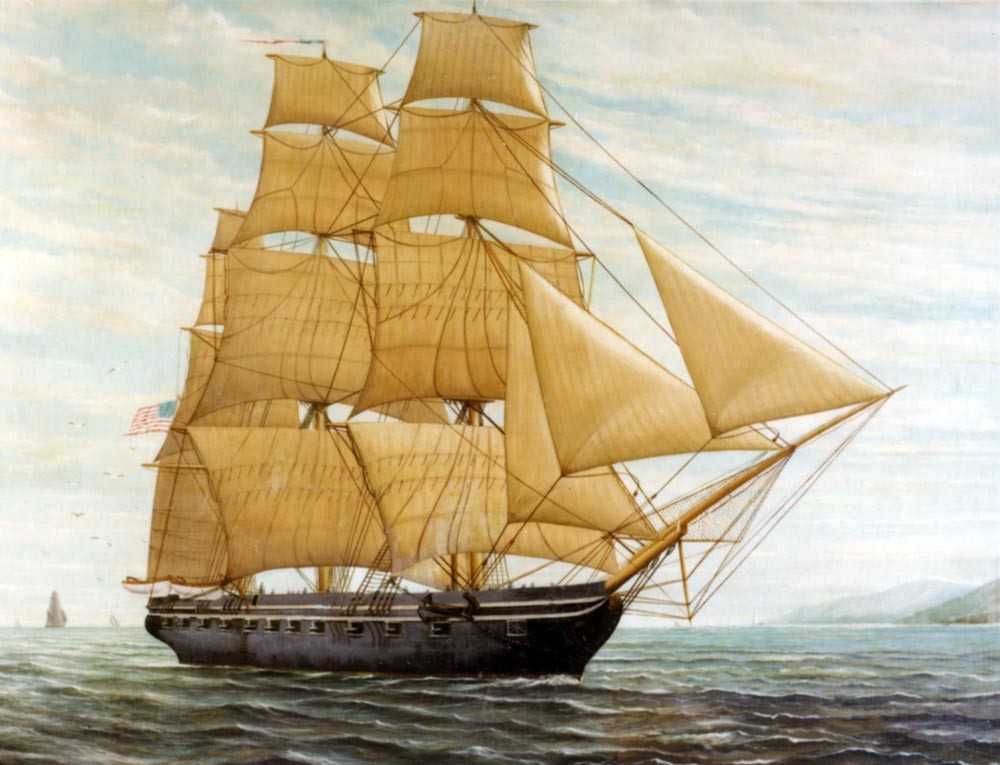 Sloop of War Portsmouth, 1843-1915.  Artwork by P. Schiot.   Courtesy of Mr. A. Neil Schiot.   NHHC Photograph Collection, NH 85214-KN (Color). 