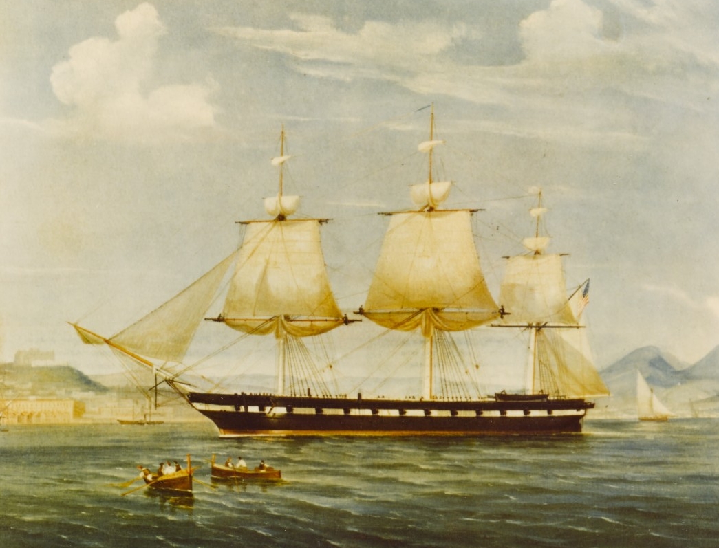 Sloop of War Constellation.  Artwork by Tomaso DeSimone, 1862.  Print of a painting.   NHHC Photograph Collection, NH 88402-KN (Color).  