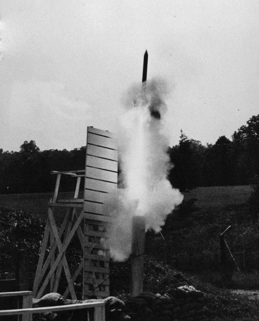 330-PS-9191 (USN 7109278)   U.S. Navy’s Argas rocket being fired, 15 October 1958.  The Argas was a meteoroidal and upper atmospheric research.   Official U.S. Navy photograph, now in the collections of the National Archives.     
