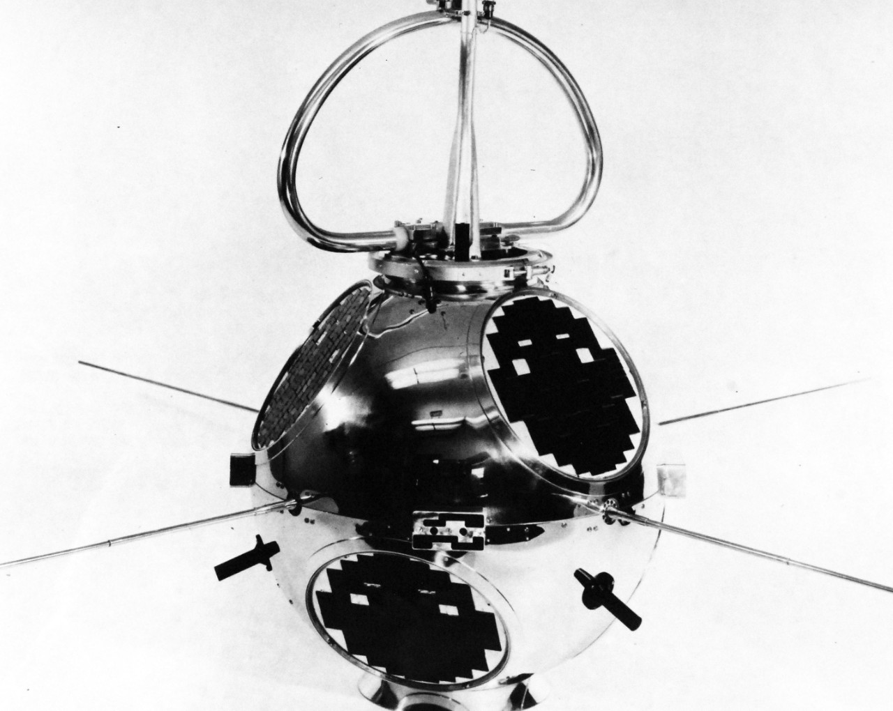 USN 711008:  Lofti II Satellite.    One of the five satellites making up the Composite I payload, the Naval Research Laboratory’s Lofti II is designed to continue radio wave propagation studies begun by Lofti I.   Photograph released January 24, 1962.  Official U.S. Navy Photograph, now in the collections of the National Archives.  