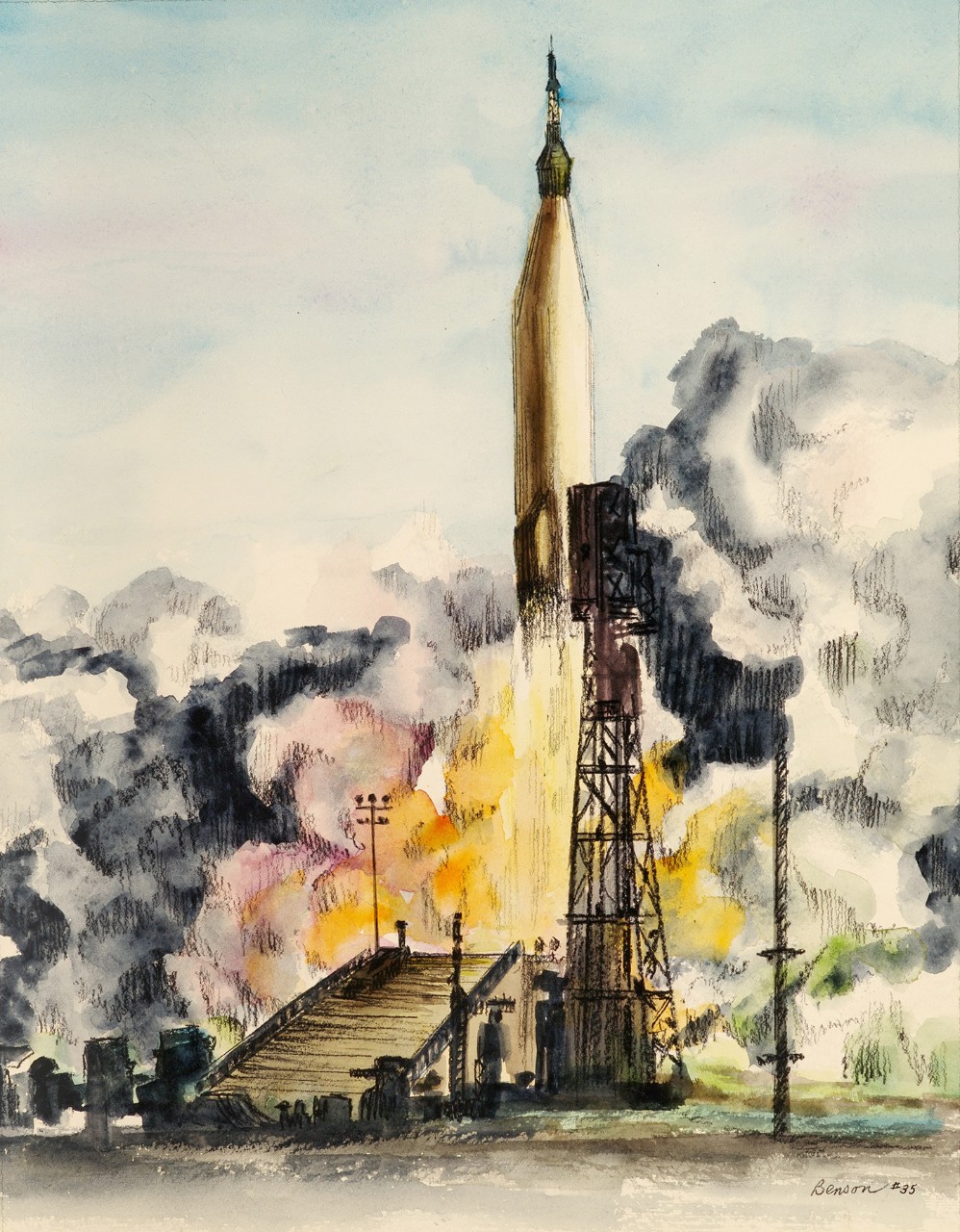 Mercury Space Program, Blast off from Cape Canaveral with Astronaut in Space Capsule, 1963:  88-170-AI