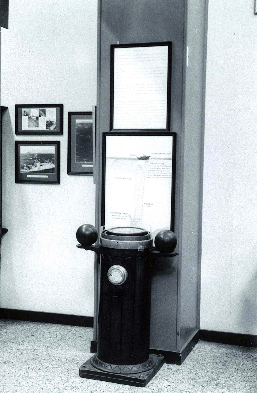 NMUSN-4276: Navigation area, 1970s. Binnacle on display. National Museum of the U.S. Navy Photograph Collection.