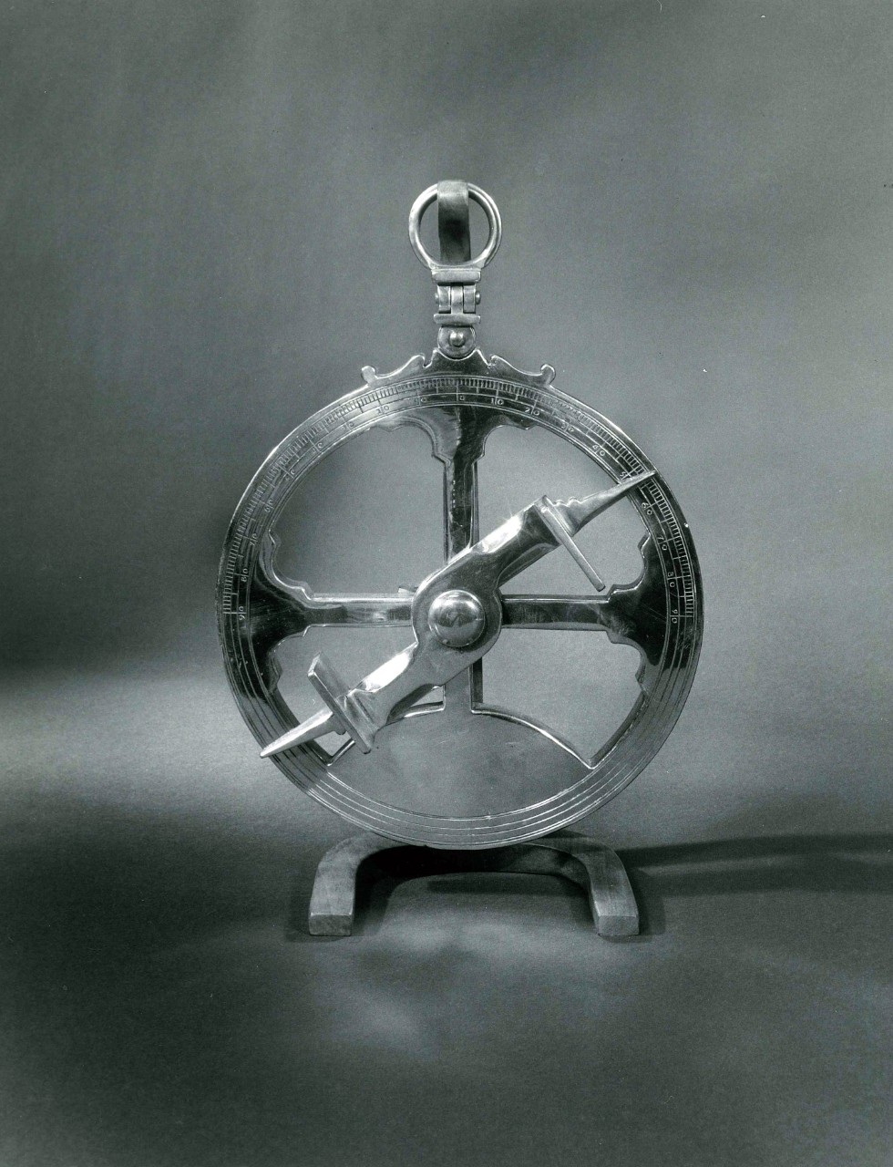 NMUSN-2845: Portuguese Astrolabe, 1970s. Artifact was on display in the Navigation Exhibit area. National Museum of the U.S. Navy Photograph Collection.