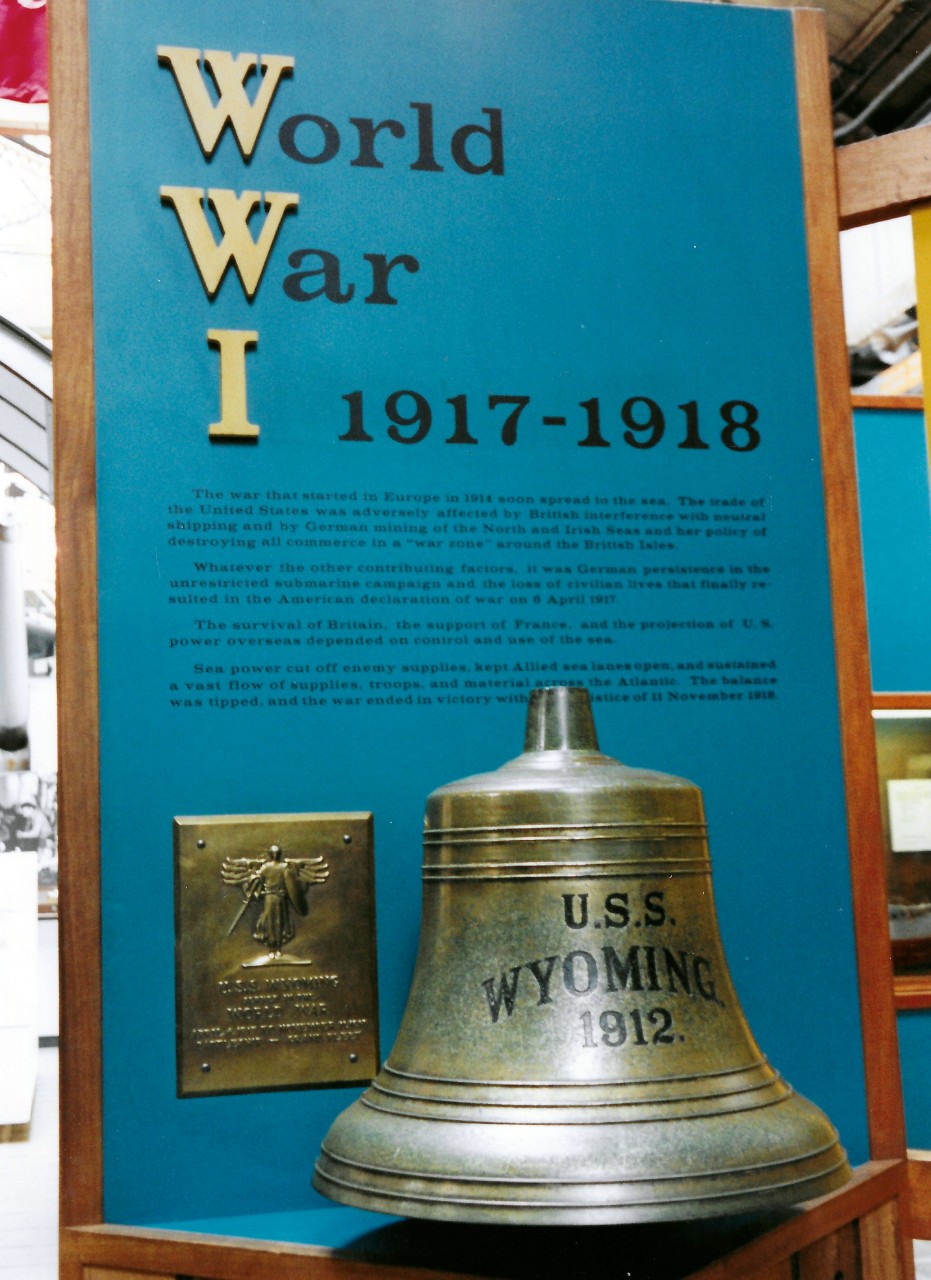 NMUSN-778: World War I, early 2000s. USS Wyoming (BB-32) bell, obverse side National Museum of the U.S. Navy Photograph Collection.