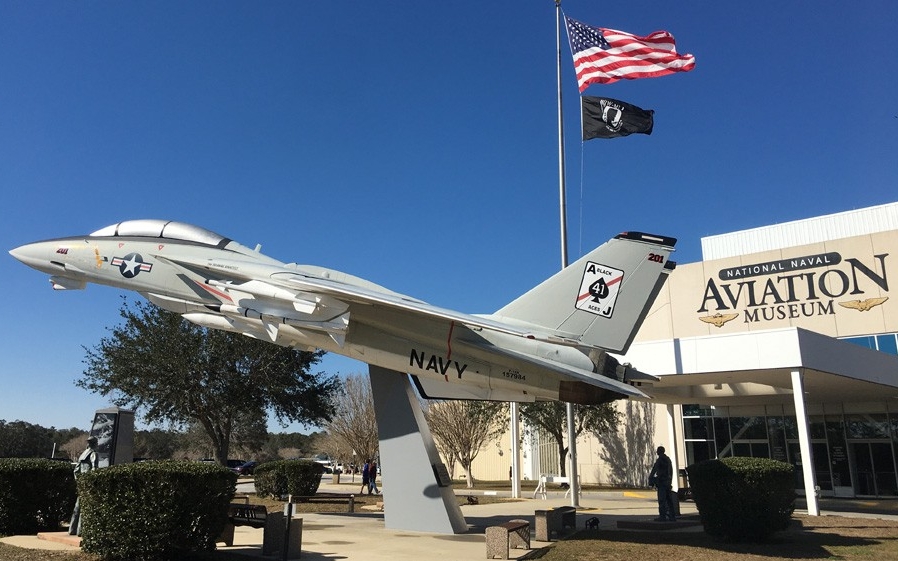 Image showing front entrance of the museum with F-14 Tomcat.