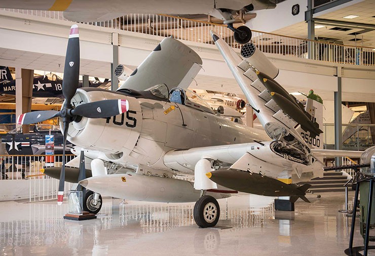 Photo of the museum's A-1H Skyraider attack airplane on display
