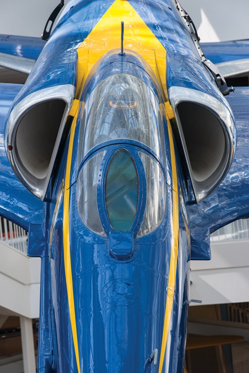 Photo of A-4 Skyhawk on display in Blue Angel Atrium.