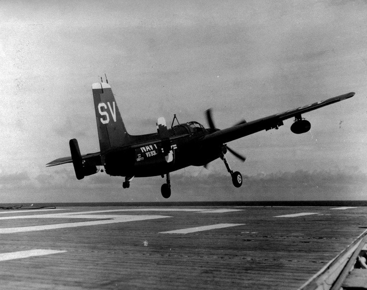 Photo of AF-2S Guardian launching from escort carrier USS Sicily.