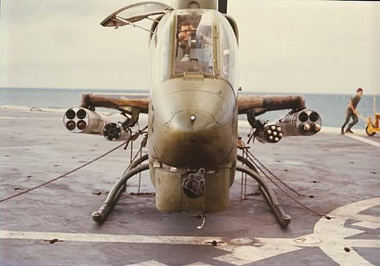 Photo of wepaons load on a Marine AH-1J SeaCobra during Operation MARHUK off the coast of North Vietnam