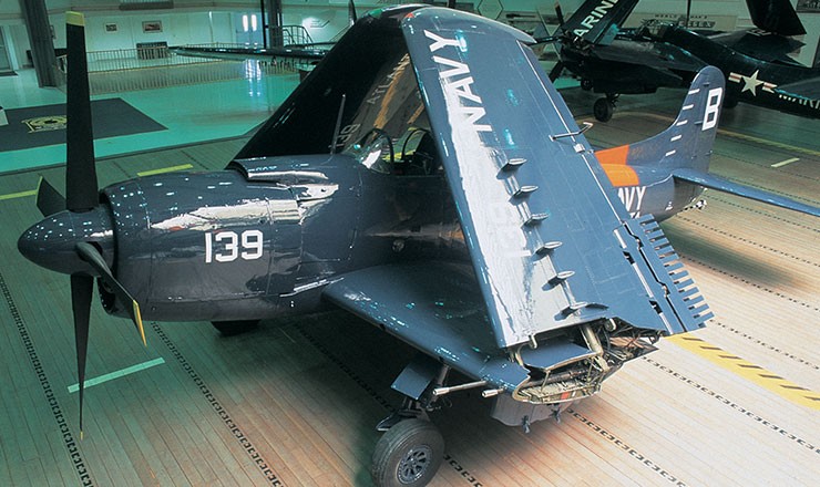 Photo of the museum's AM-1 Mauler on display with its wings folded